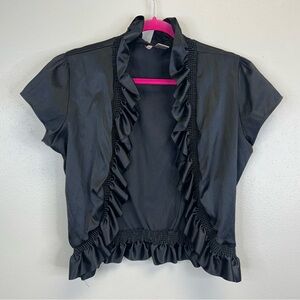 Bongo Black Ruffled Womens L Satin Top Y2K 90s Vampire Dark Romantic Victorian